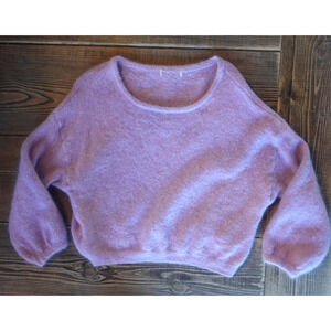 Vintage 90s Sweater Womens Medium Purple Fuzzy Alpaca Wool Dolman Soft Girl Top